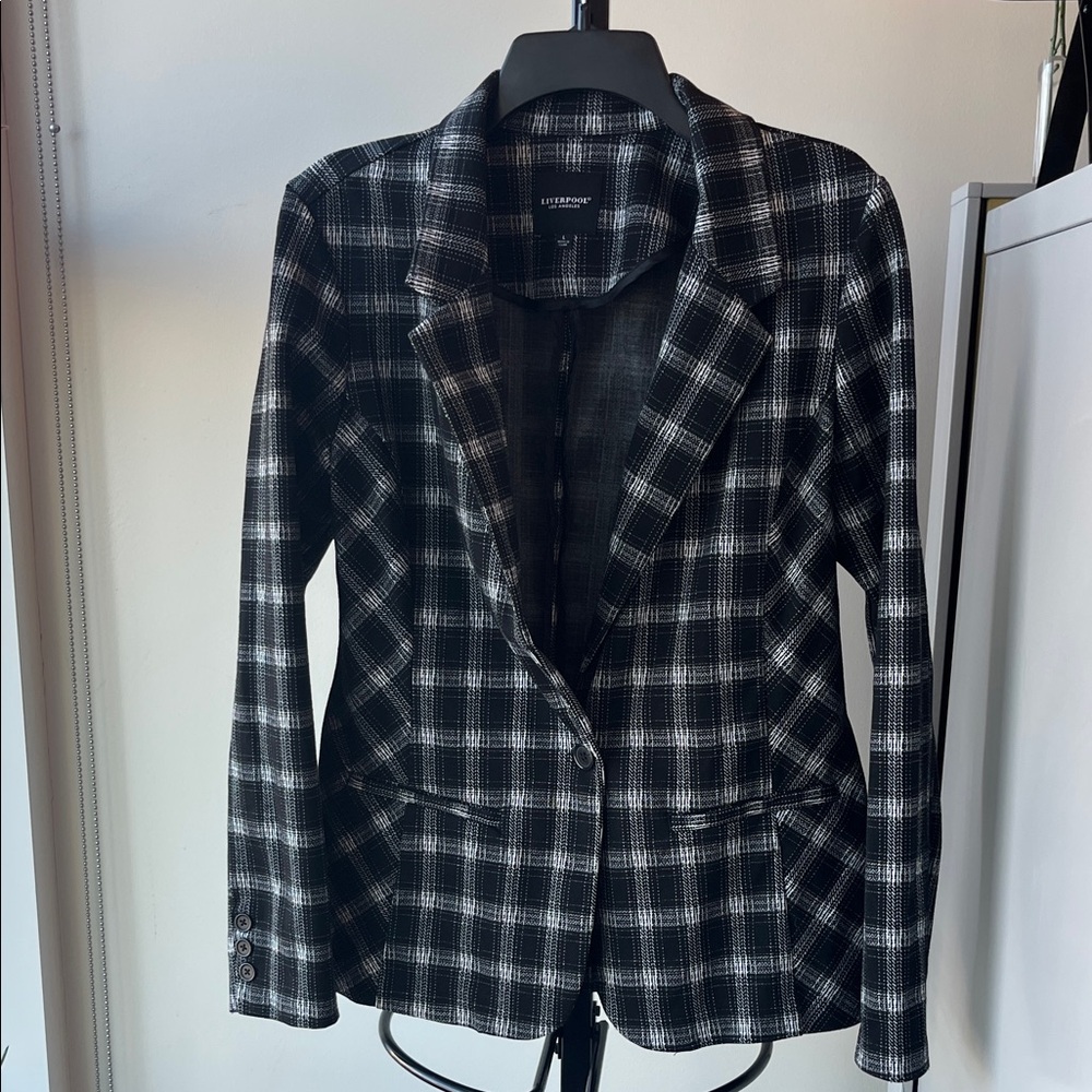 Liverpool Plaid Blazer in Black and White Size Large